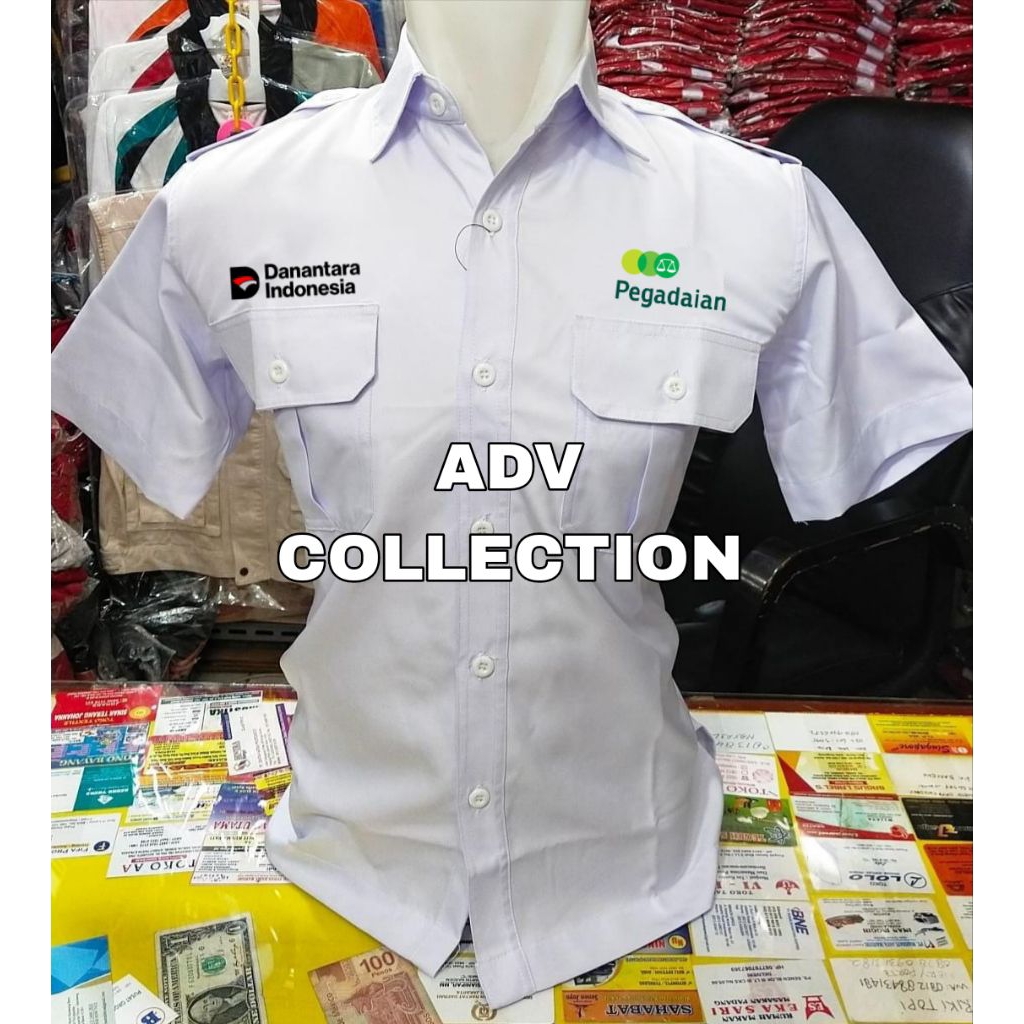 Kemeja PEGADAIAN Baju Danantara Indonesia Pegadaian Putih PDH Lengan Pendek Pria Bordir