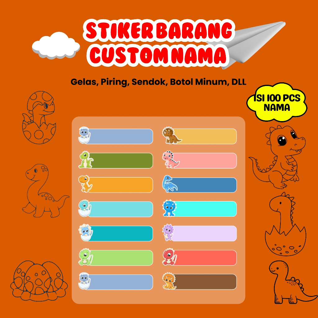 

Stiker Barang Custom Nama 100 Pcs Waterproof/Stiker UV Timbul
