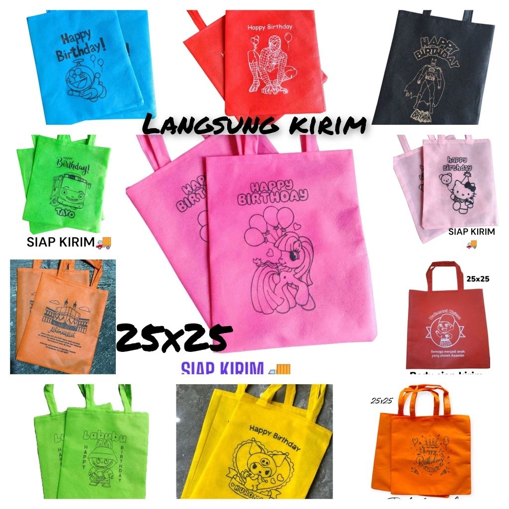 

COD langsung kirim tas ultah anak banyak motip kartun uk 25x25 gsm 50-60