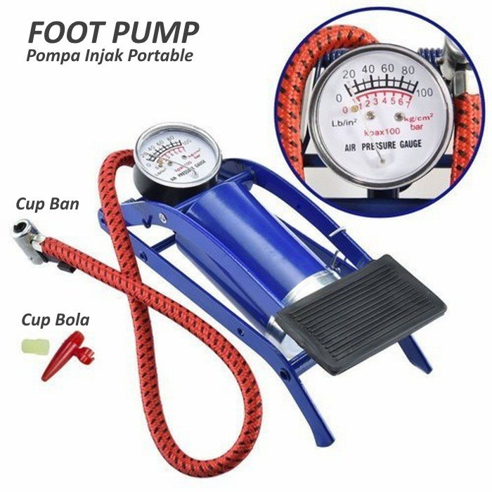 Pompa Injak Kaki Foot Pump Portable- Pompa Ban Motor Mobil Sepeda Bola / Pompa Sepeda Dan Motor