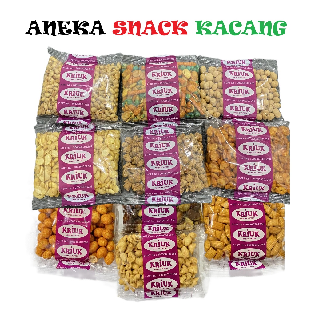 

Aneka Snack Kacang Kacangan Camilan Kriuk Koro Telor Krispy Kedelai Mix Nuts Jagung Pang Pang Sukro