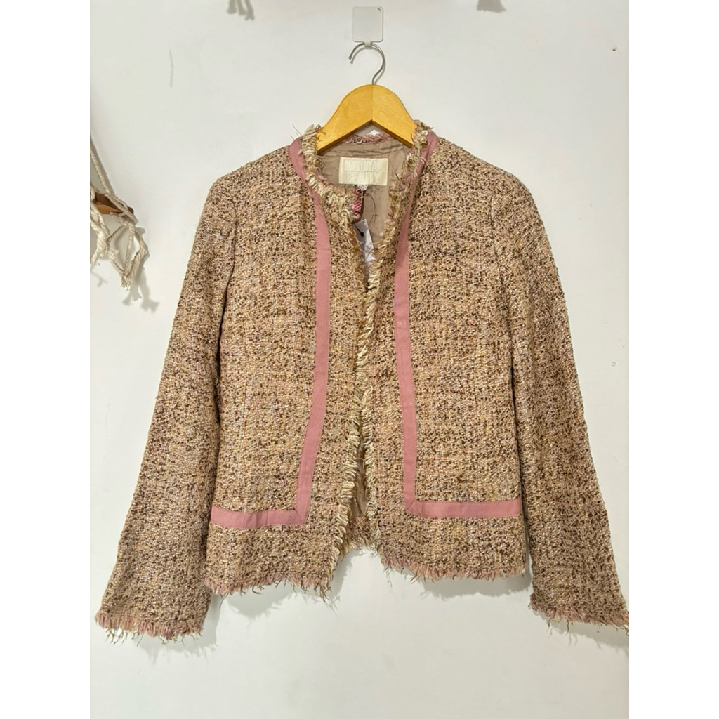 Blazer tweed pink outer tunik dress vest jeans denim
