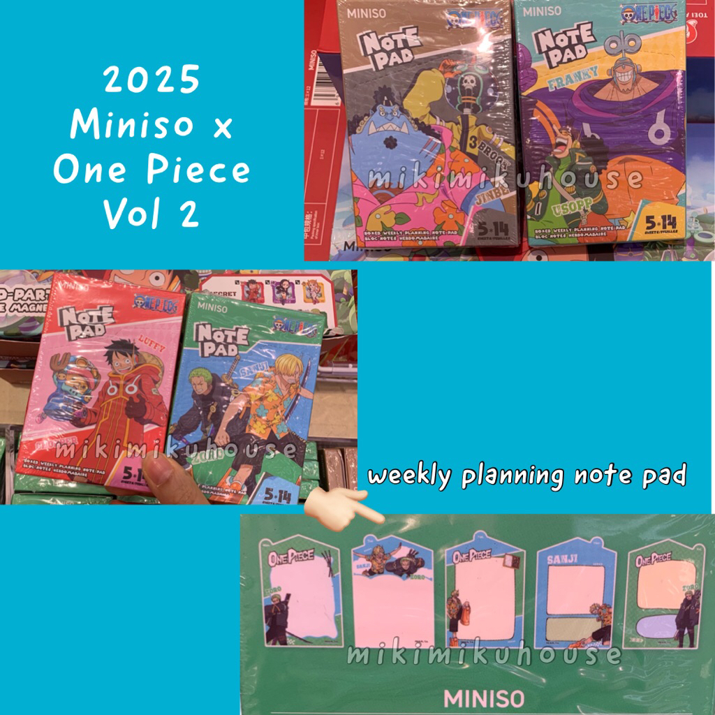 

MINISO x ONE PIECE EGGHEAD NOTEPAD LUFFY ZORO ROBIN SANJI NAMI JINBE BROOK MEMO NOTE PAD BUKU WEEK PLANNING WEEKLY PLANNER MINISO ONEPIECE EGG HEAD ISLAND 2025 VOL 2 MERCHANDISE ORIGINAL OFFICIAL