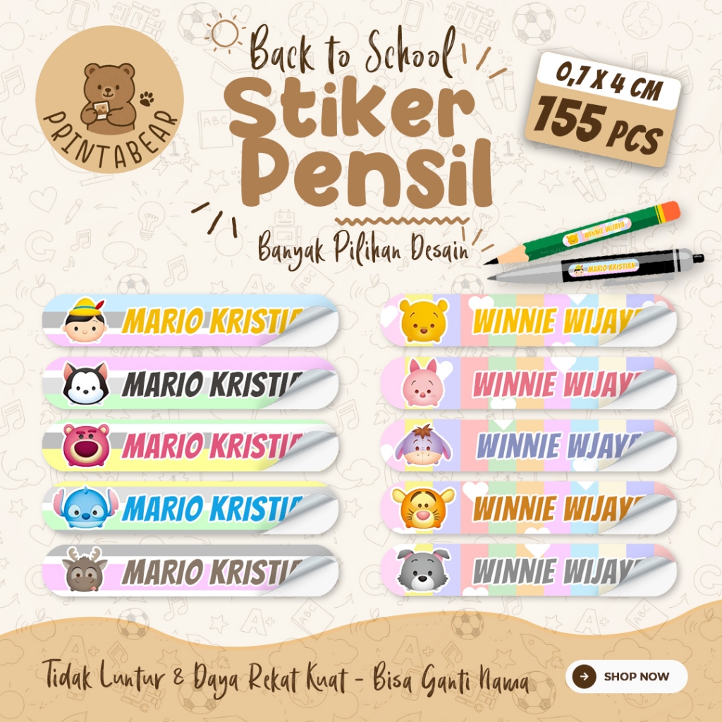 

[155 PCS] 05A - STICKER NAMA PENSIL ukuran 0,7x4 cm / Stiker Buku Tulis Anak Mata Pelajaran Sekolah