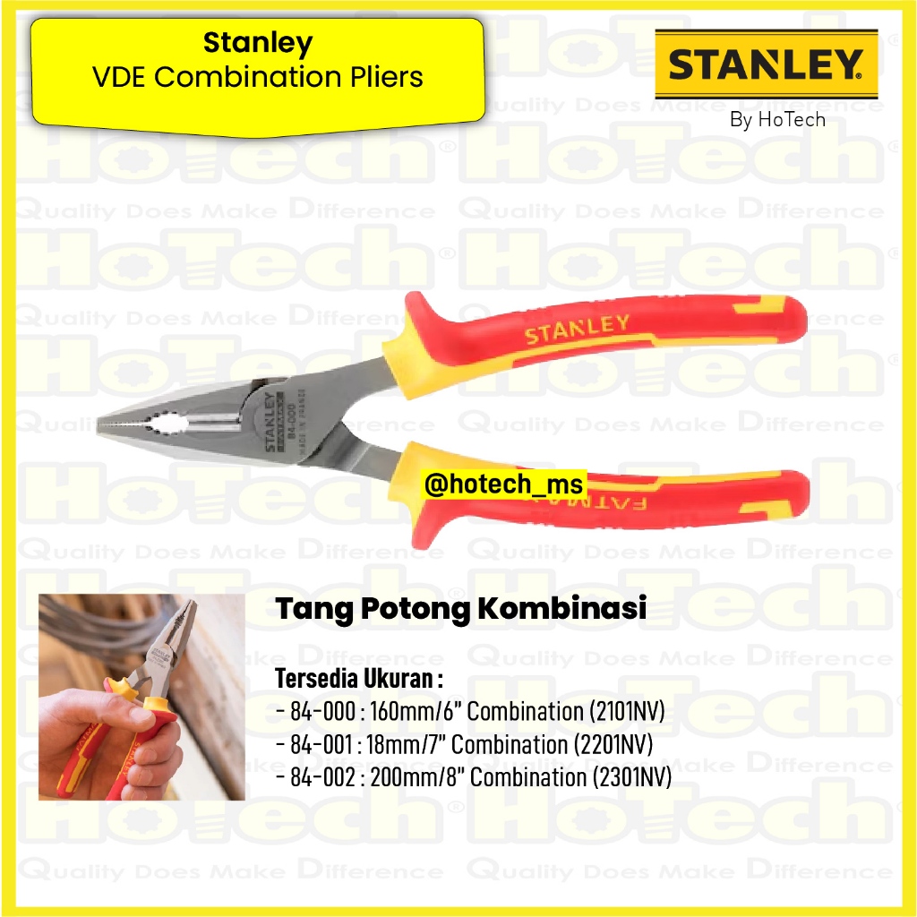 Stanley Tang Kombinasi | VDE Combination Pliers 84-000 Size 160mm/6" 180mm/7" 200mm/8"