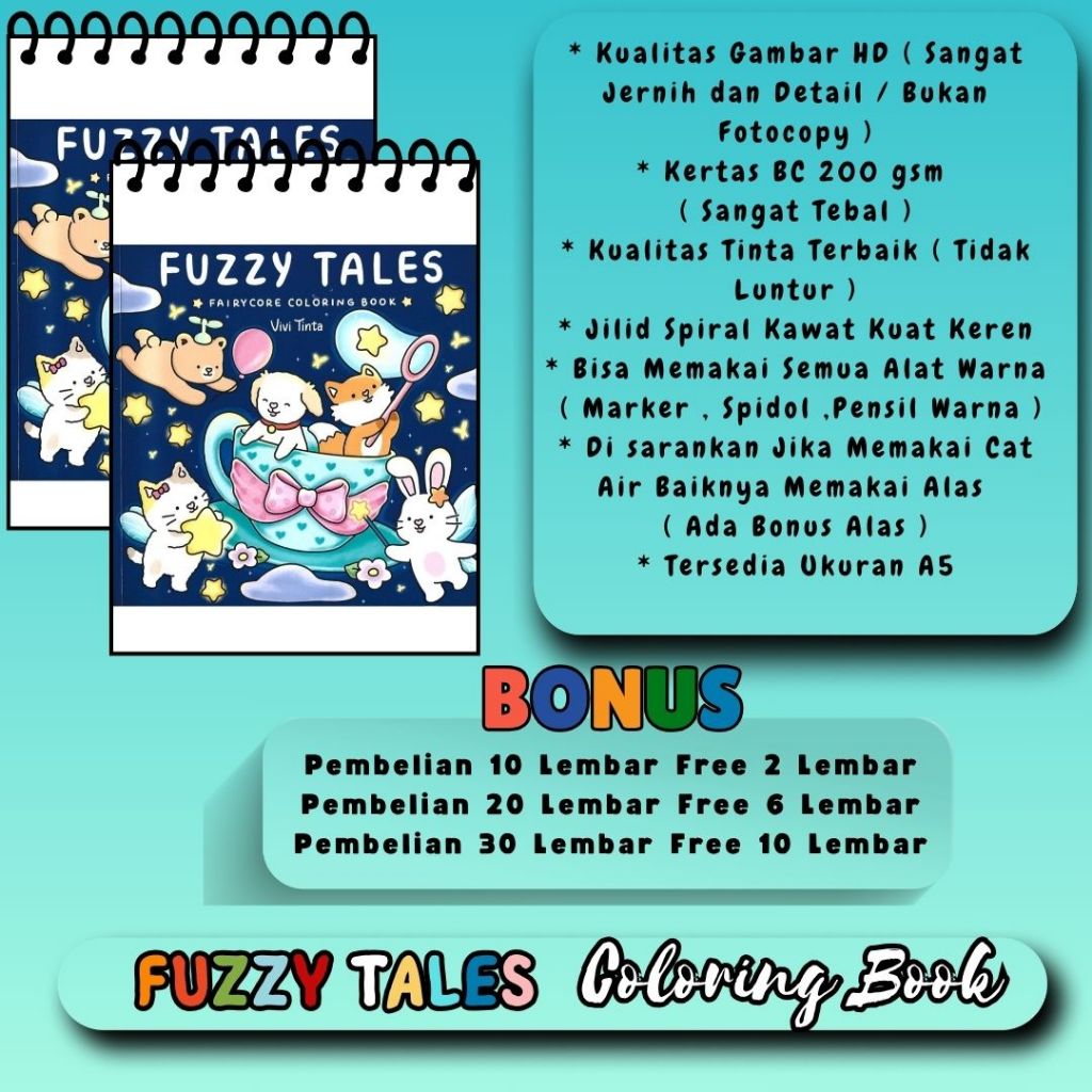 

Fuzzy Tales Fairycore Coloring Book Buku Mewarnai Murah Kertas Tebal Kualitas Gambar Jernih HD Bagus
