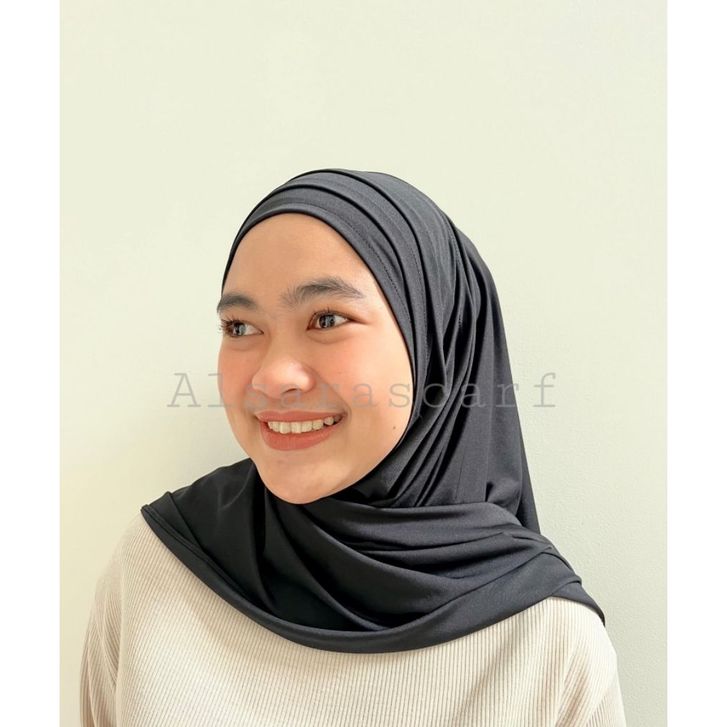 Kerudung Bergo Hijab Instan Hamidah Jersey Hitam - Alsara Scarf