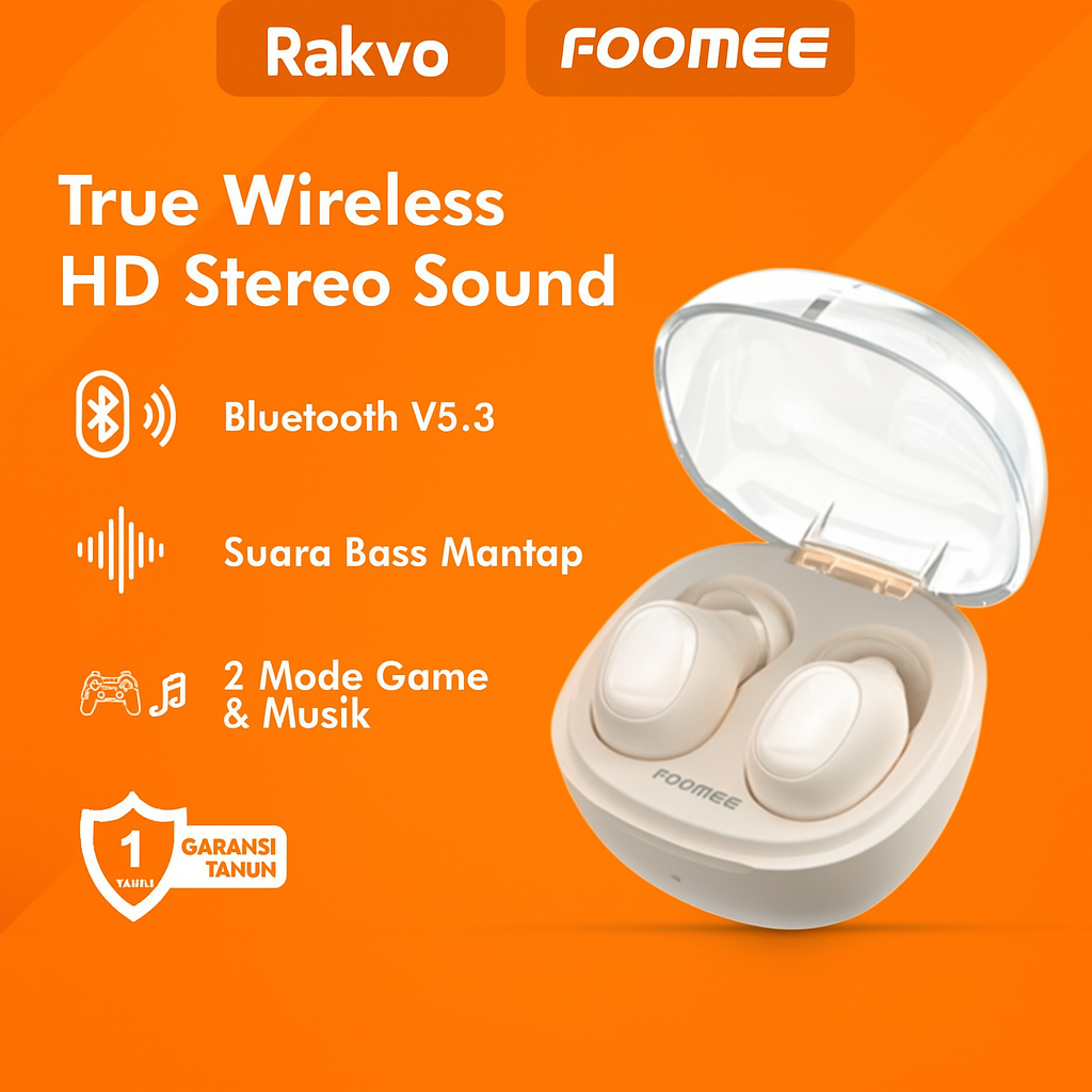 HEADSET FOOMEE FT108 TWS BLUETOOTH 5.3 HD SOUND / Foomee Headset Bluetooth