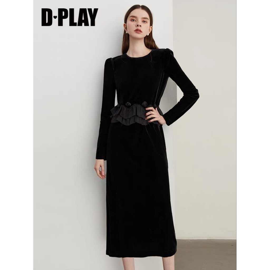 Dress Bludru Mawar Lengan Panjang 71042/Dress Pesta Premium