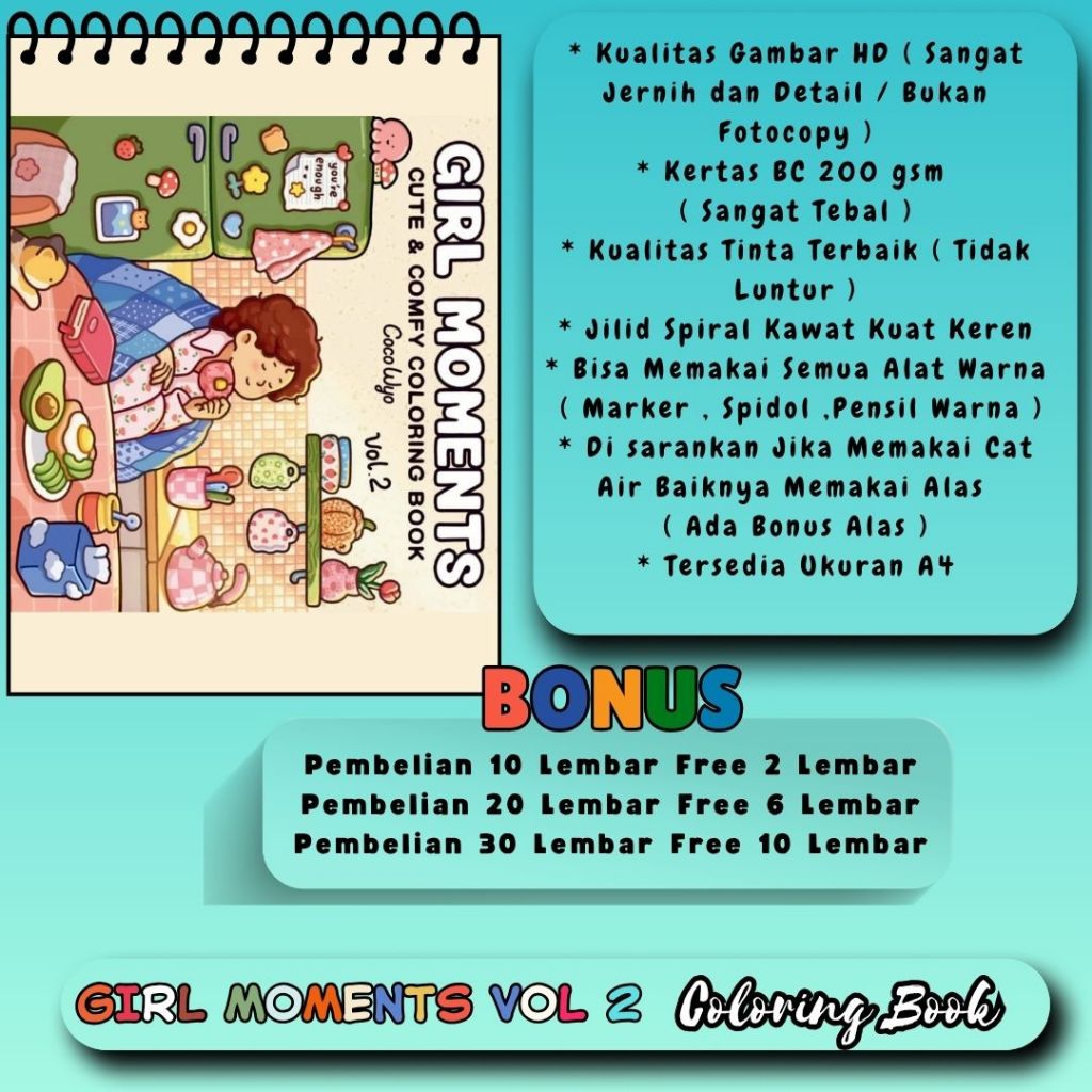 

Buku Mewarnai Tema Girl Moments Vol 2 Cute And Comfy Coloring Book Kertas Tebal 200 gsm Gambar HD Jernih Bagus Tema Keren