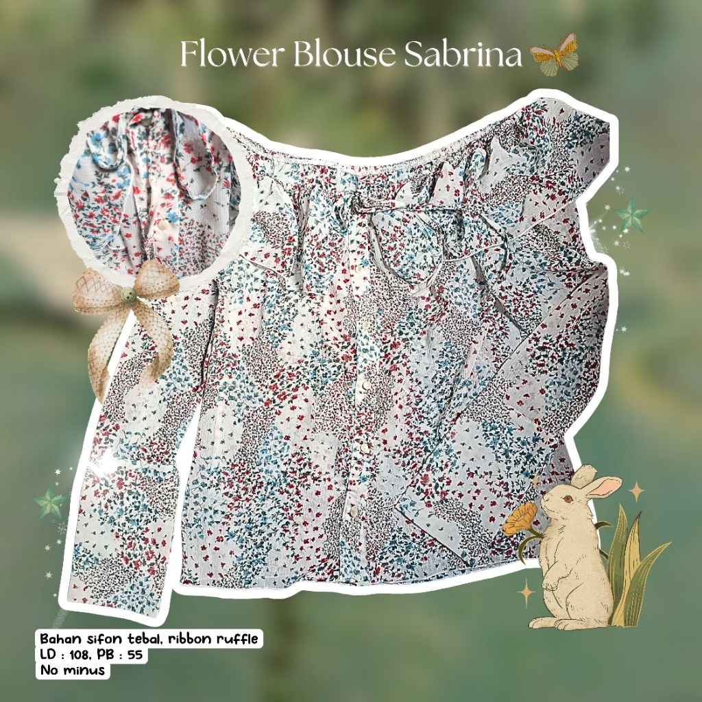 Blouse bunga sifon ruffle sabrina pl