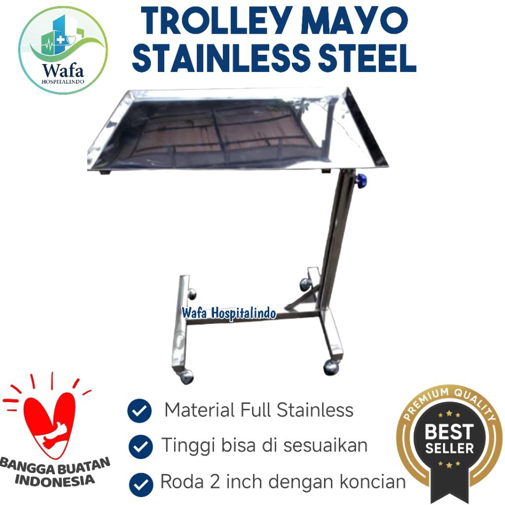 Meja Mayo Stainless | Overbedtable Mayo | Meja Makan Pasien Rumah Sakit Stainless Steel