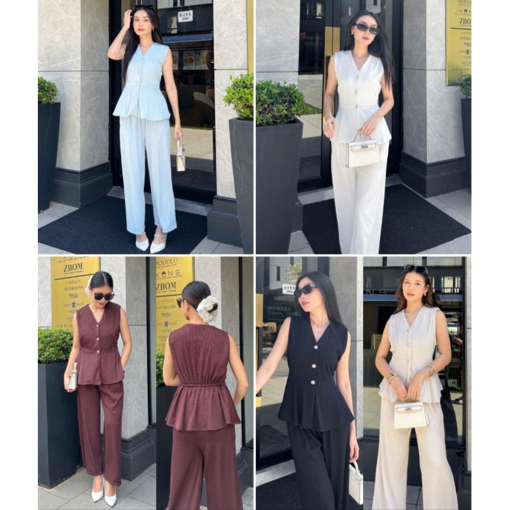 Setelan Blus Rompi Kulot Rajut Pleats/ Sleeveless Pleats Knit Cullotte Set