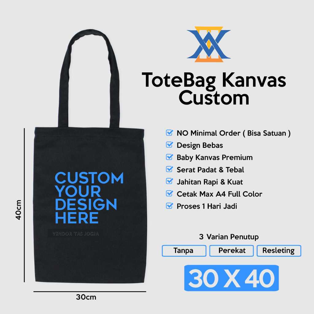 Totebag Kanvas Hitam Custom 30x40