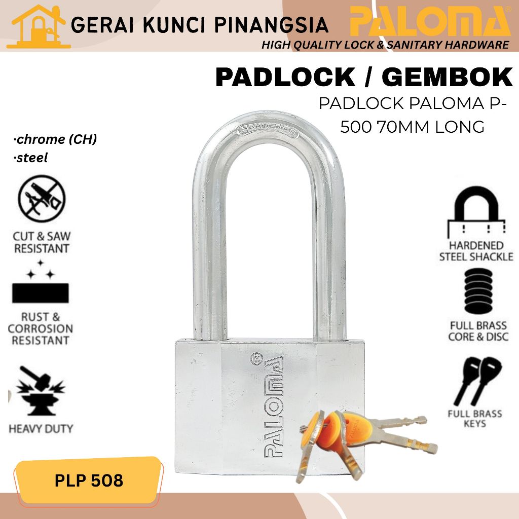 Gembok Paloma PLP 508 70mm long chrome