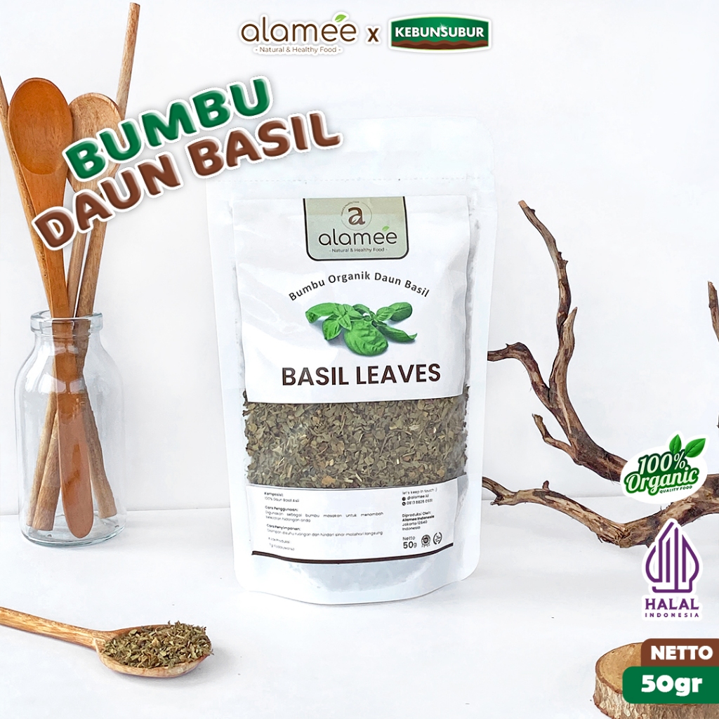 

ALAMEE Basil Kering Bumbu Dapur Dried Leaf Murni Asli Seasoning Organik 50 Gram Kebunsubur