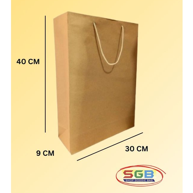 

1 LUSIN (Isi 12pcs) Tas Souvenir PAPERBAG Brown Craft / Coklat Polos UK 30X9X40 XL