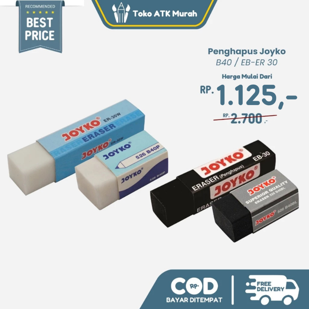 

Penghapus Pensil Joyko B40BL / B40P / EB-30 / ER-30W Penghapus Karet Kecil Sedang Hitam Putih
