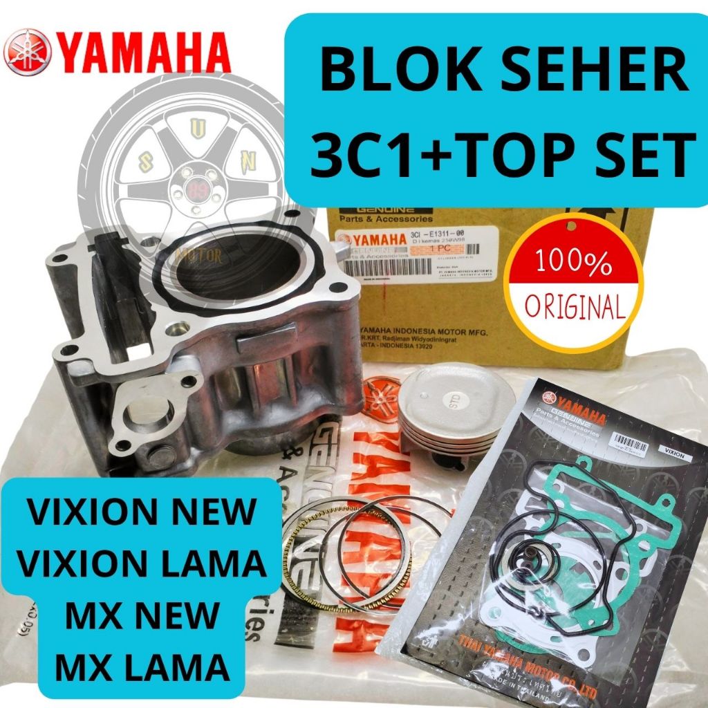 BLOK SEHER 3C1 + TOP SET ORI YAMAHA PISTON 3C1 VIXION LAMA NVL R15 JUPITER MX 135KUALITAS ASLI ORIGI