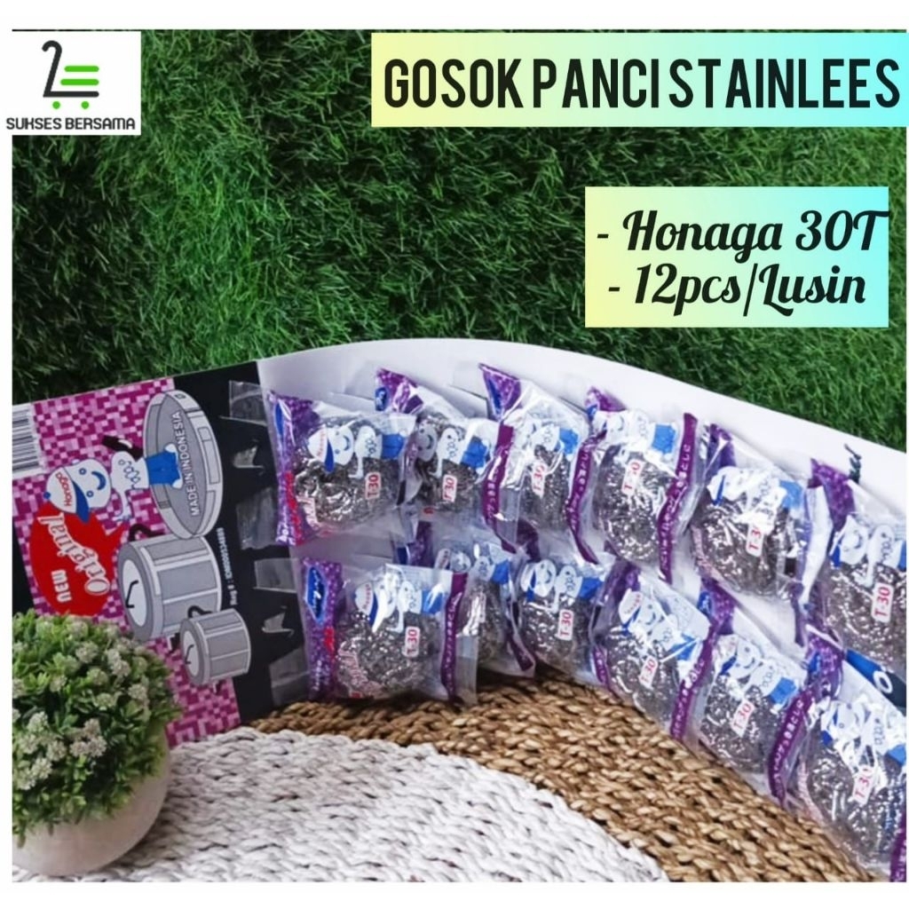 (12 pcs/Lusin) Gosok Panci Stainless (Honaga 30 T) / Sabut Kawat Cuci piring