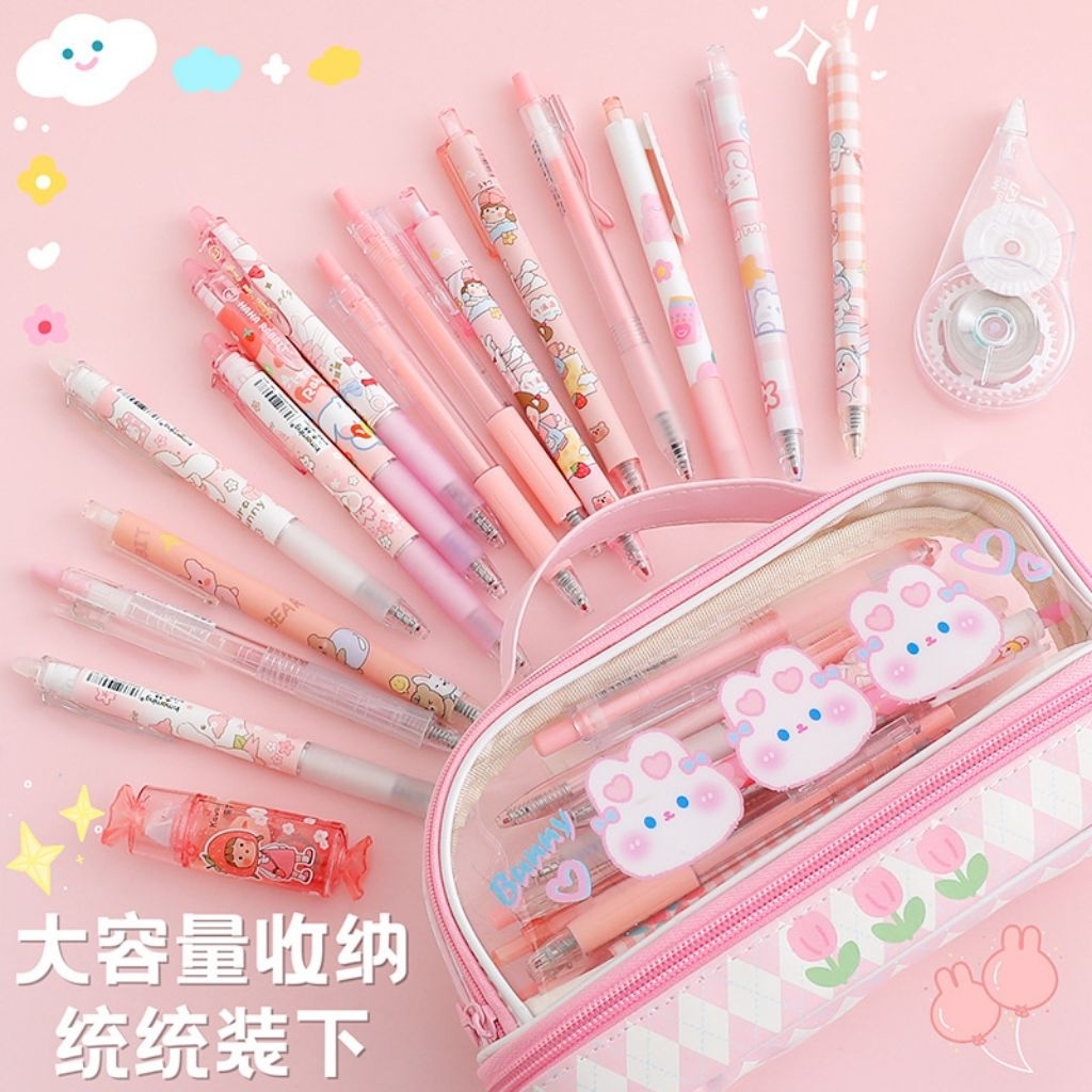 

Tempat Pensil 2 Tingkat Resleting Pen Case Anak Sekolah Wadah Make Up Serbaguna Multifungsi Handling Case Tas Penyimpanan Pernak-pernik DIY Transparant Bag