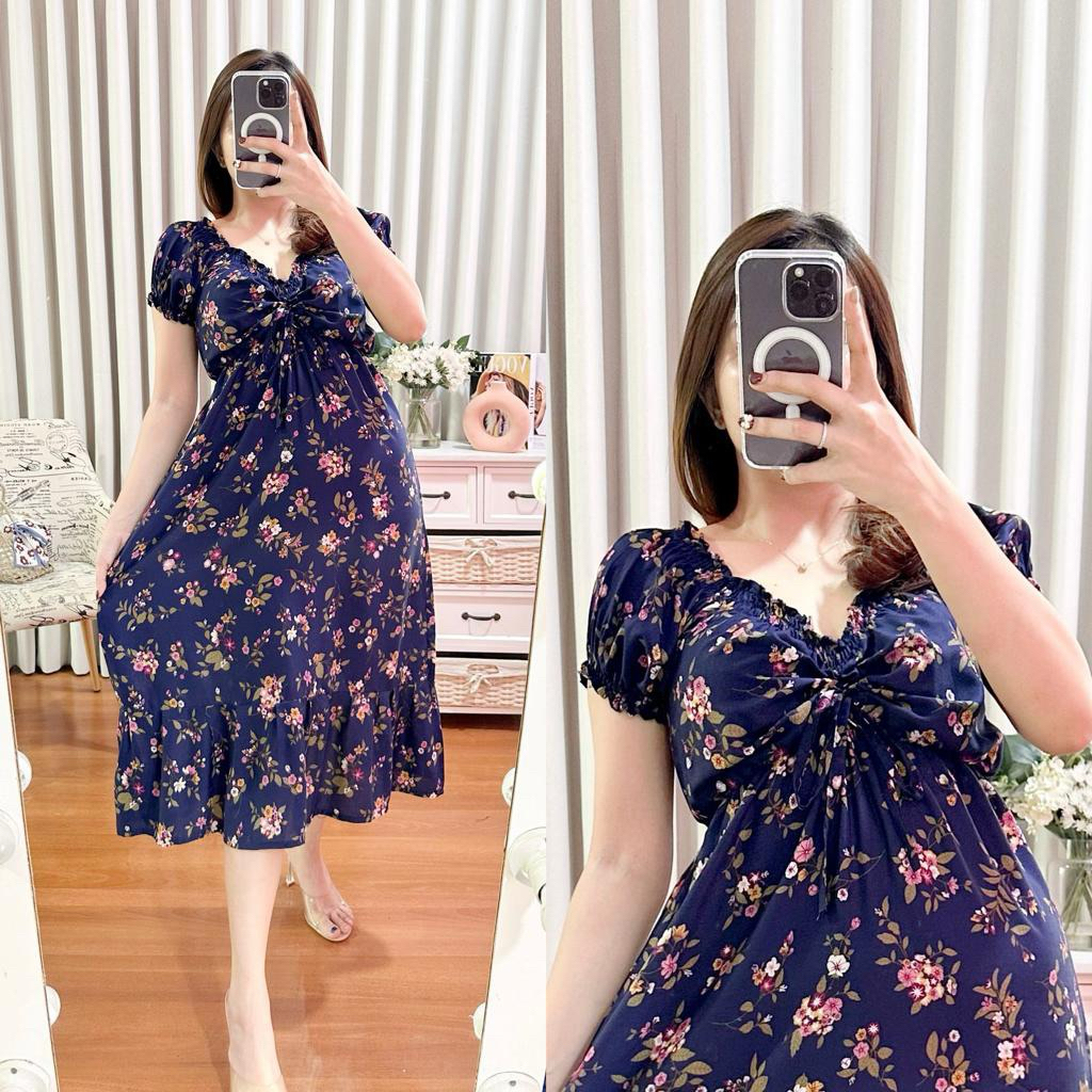 DASTER BUNGA KERUT DADA CASANDRA LENGAN PENDEK WANITA