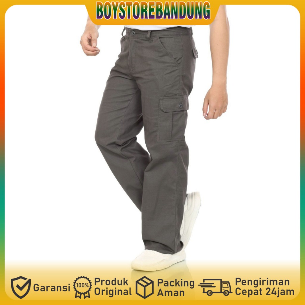 BOY - Celana Kargo Grey Panjang Pria Gombrang Standar Regular Premium Original
