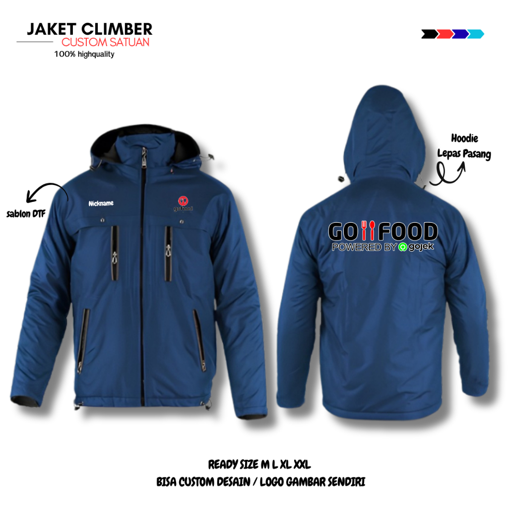 Jaket GOFOOD Pria Custom Jaket Jasa Antar Makanan Gofood by Gojek