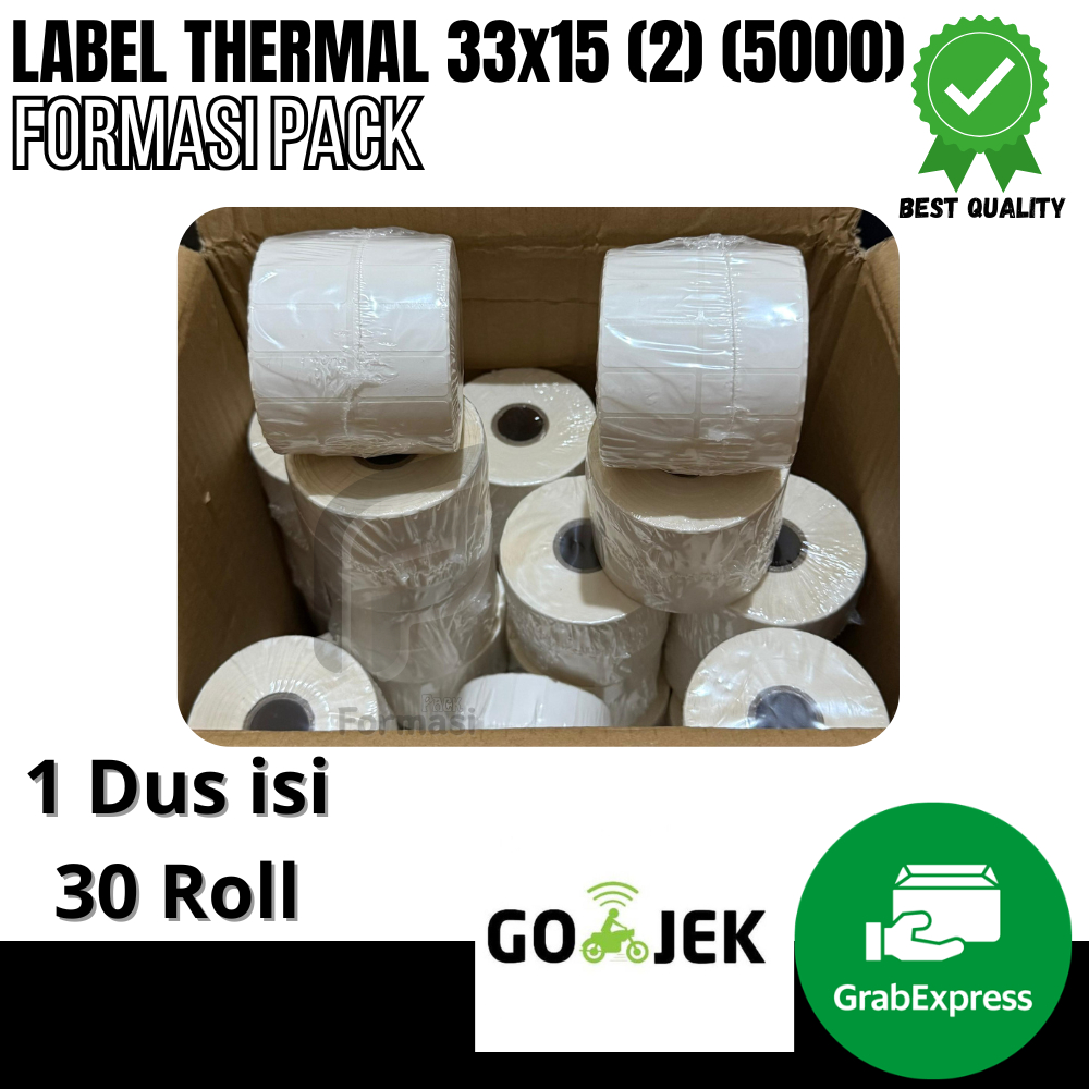 

LABEL STICKER THERMAL ROLL 2 LINE 33X15 5000PCS, (1 Dus 30 Roll ) LABEL STICKER, THERMAL STICKER
