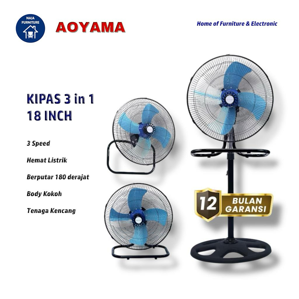 Stand Fan Aoyama 18 Inch 3 in 1 | Kipas Angin Tornado Besi Aoyama 18 Inch 3 in 1 | Kipas Berdiri | K
