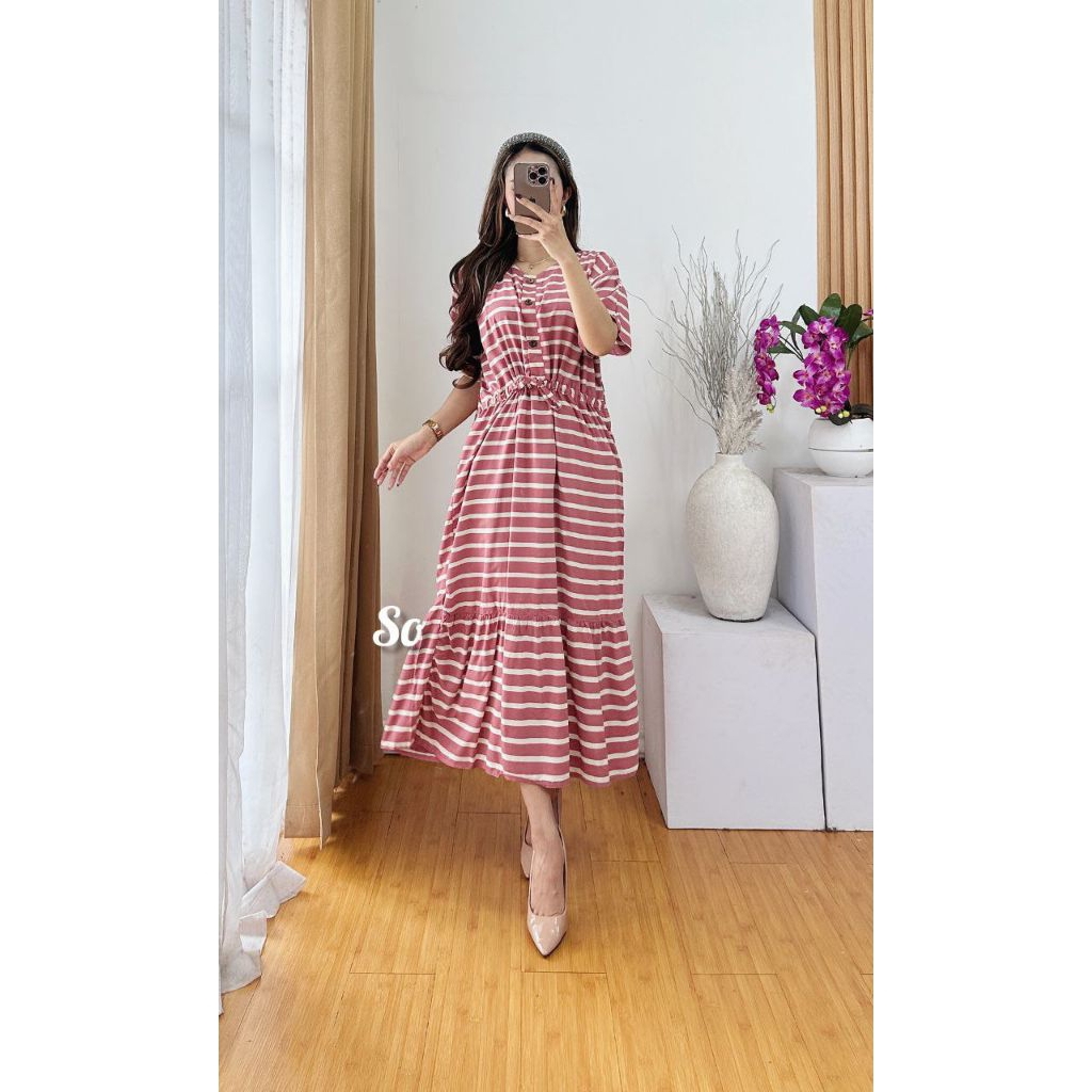 DASTER TALI SERUT MOTIF GARIS BUSUI kancing Wanita Rayon