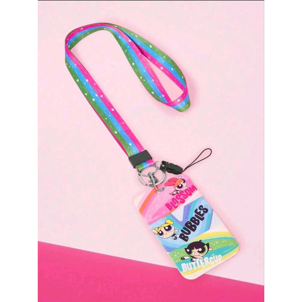 

THE POWERPUFF GIRLS X SHEIN Polka Dot Colored Lanyard With Blossom, Bubbles, Buttercup Graphic Print Card Holder