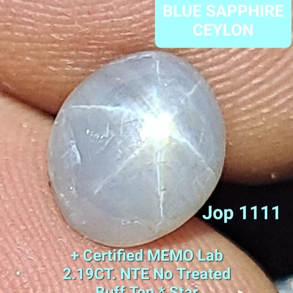 Natural STAR BLUE SAPPHIRE Ceylon Corundum NTE No Heated  2.19 CT  + Certified MEMO Lab  Safir Ster 
