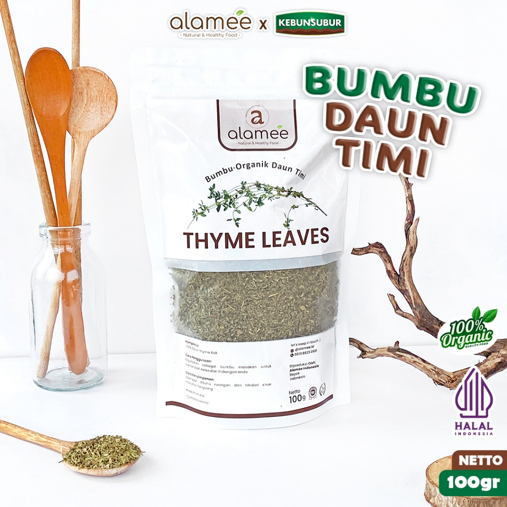 

ALAMEE Thyme Kering Organik Daun Timi Bumbu Dapur Garnish Dried Leaves Murni Asli Seasoning 100 Gram kebunsubur