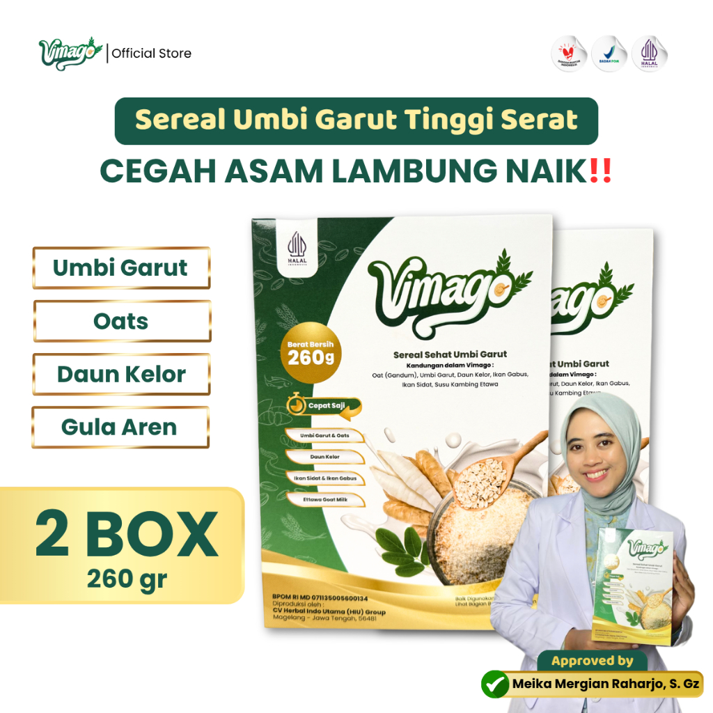 

VIMAGO Sereal Umbi Garut Untuk Meredakan Asam Lambung Berlebih - 260g Isi 2 Pcs