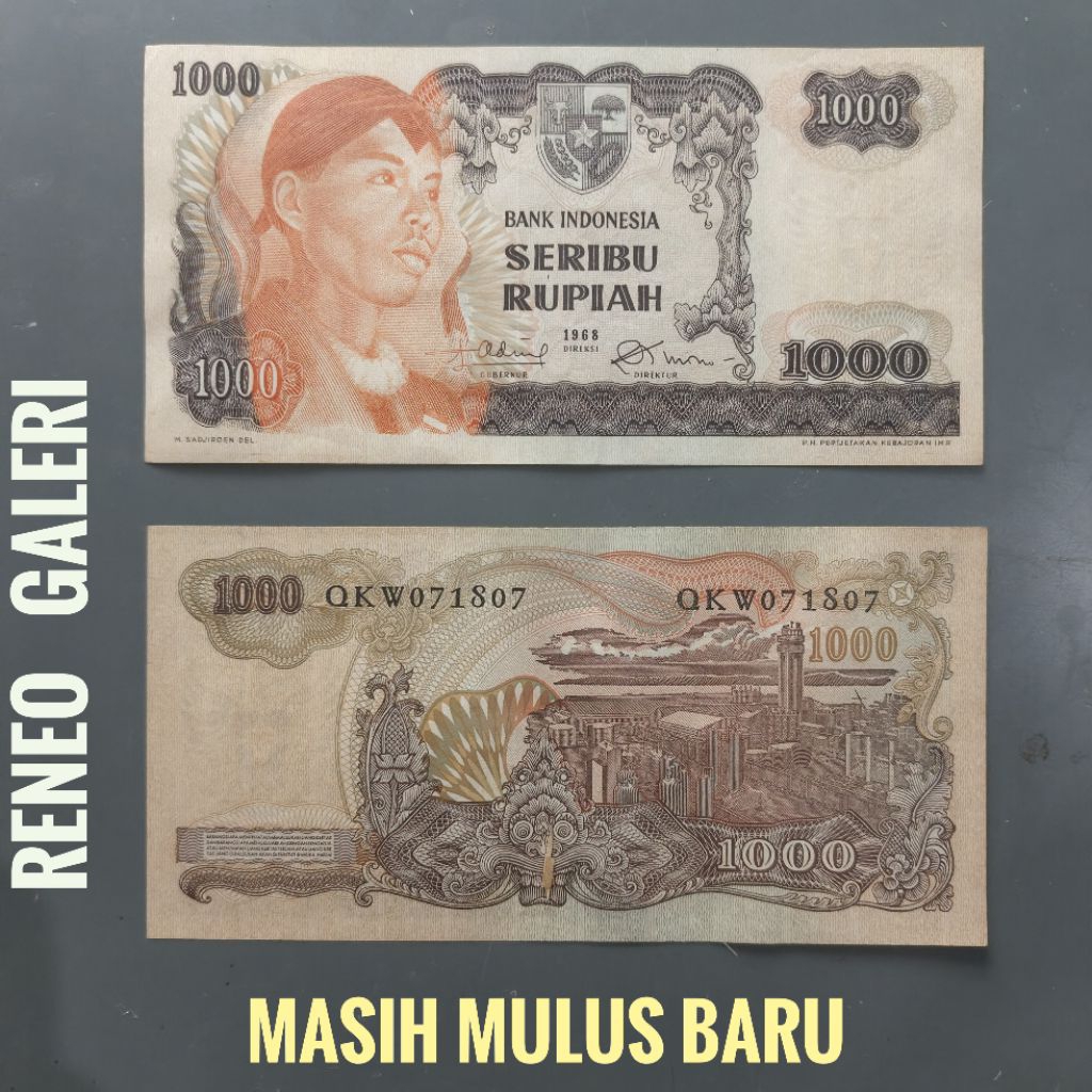 Mulus Asli Rp 1000 Rupiah Sudirman Tahun 1968 Seri Jendral Soedirman uang kertas Kuno duit jadul law
