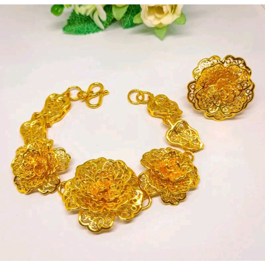 GELANG RANTAI BUNGA KENDARI FREE CINCIN BUNGA KENDARI LAPIS EMAS 24K