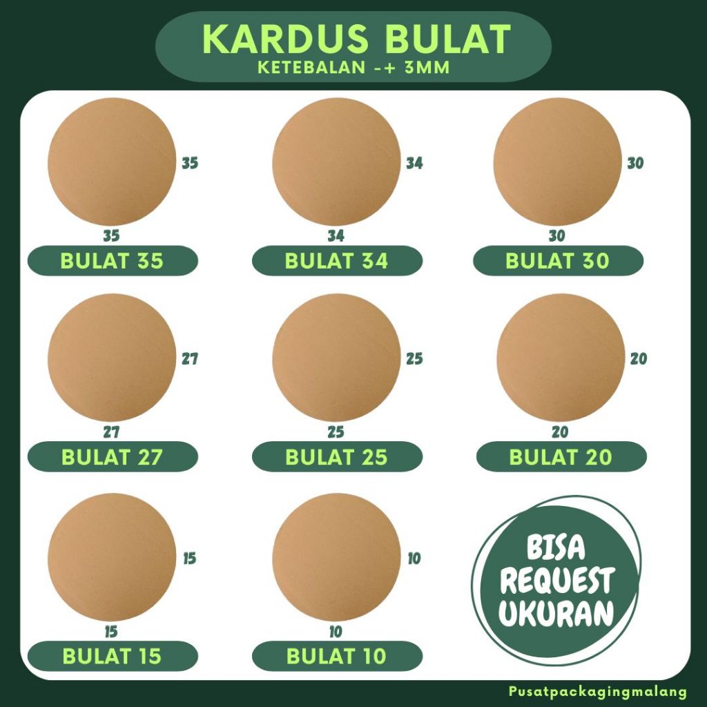 

Kardus Bulat 10x10/15x15/20x20/25x25/27x27/30x30/34x34/35x35 Dus Bundar Sheet bulat Alas Kue Coklat