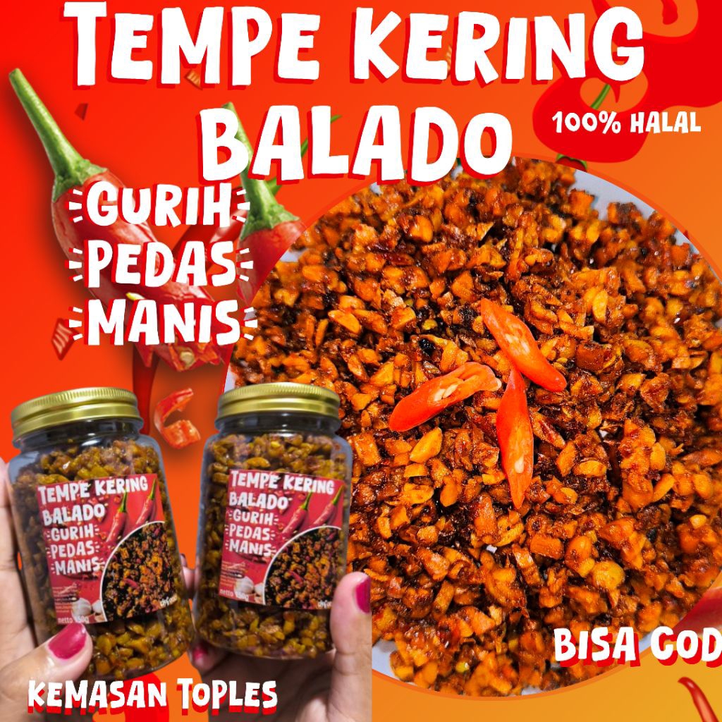 

[PAKET BUNDLING MURAH ISI 2 ] TEMPE KERING BALADO ISI 150G KEMASAN TOPLES ALUMINIUM SEAL AWET TAHAN LAMA 100% HALAL