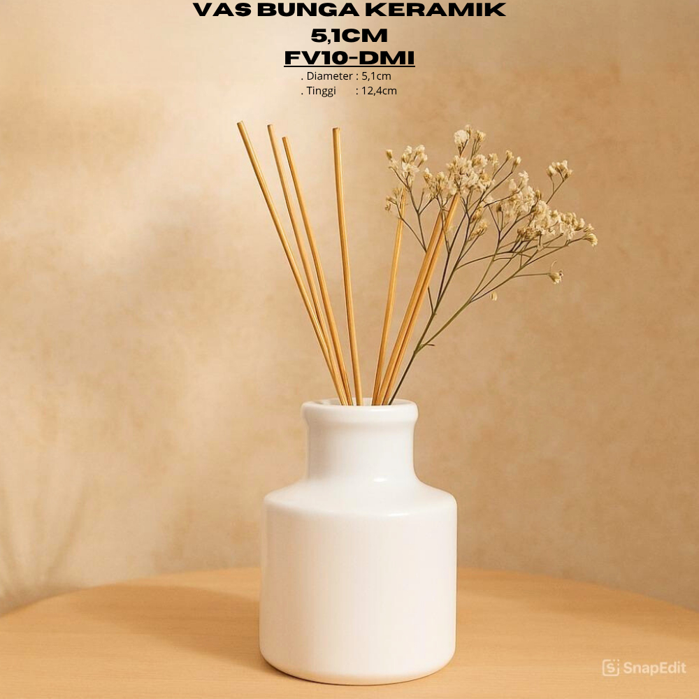 Vas Bunga Keramik 5,1CM (1PCS) Putih Polos By Indo Keramik Vas Bunga Aesthetic Murah Berkualitas /FV
