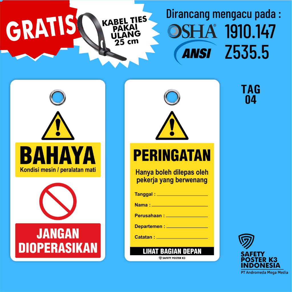

Tag Loto : Bahaya Jangan Dioperasikan Dalam Perbaikan, Mesin Mati Kuning Putih, Outdoor Anti Air.