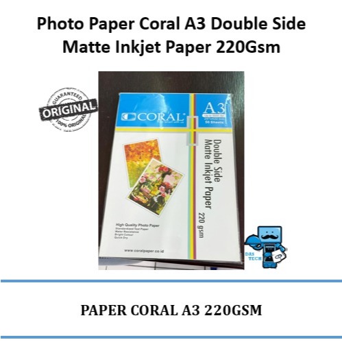 Photo Paper Coral A3 Double Side Matte Inkjet Paper 220Gsm