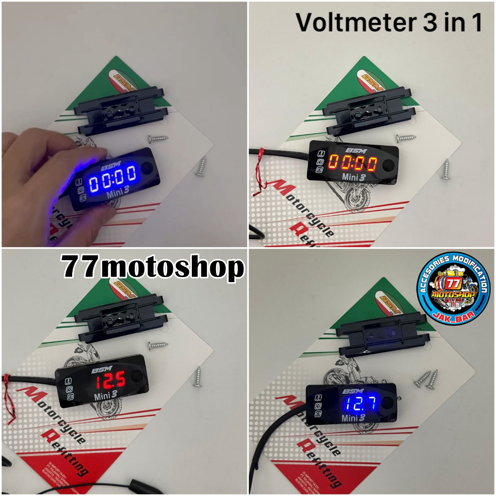 Voltmeter 3 in 1 Voltmeter Aki Voltmeter Motor Voltmeter 3 Mode Pengukur Voltmeter Suhu & Waktu