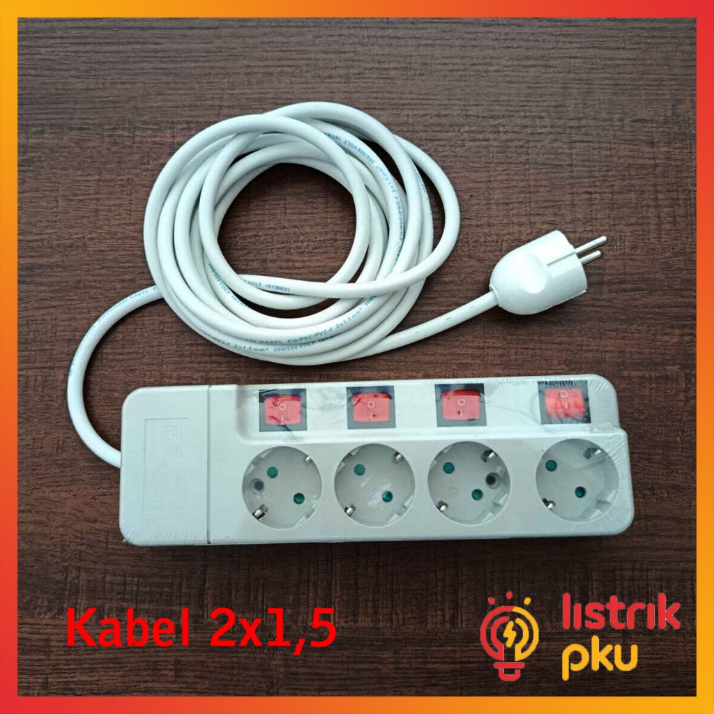 Stop Kontak UTICON Saklar Tersendiri 4,6 Lubang + Steker Arde SNI + Kabel 2x1,5 1-10 Meter Rakitan