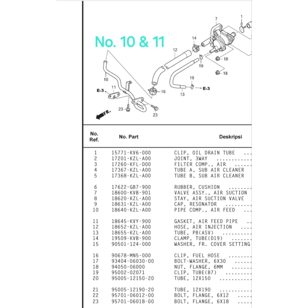 Pipe comp air feed & gasket air feed pipe untuk motor Spacy carbu number part 18640KZLA00 & 18645KVY