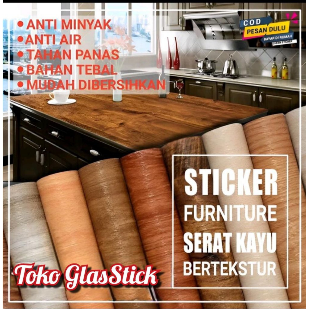 Stiker Kayu Wallpaper Stiker Motif Kayu Pelapis Furniture Meja Lemari Dinding Anti Air Minyak Noda &
