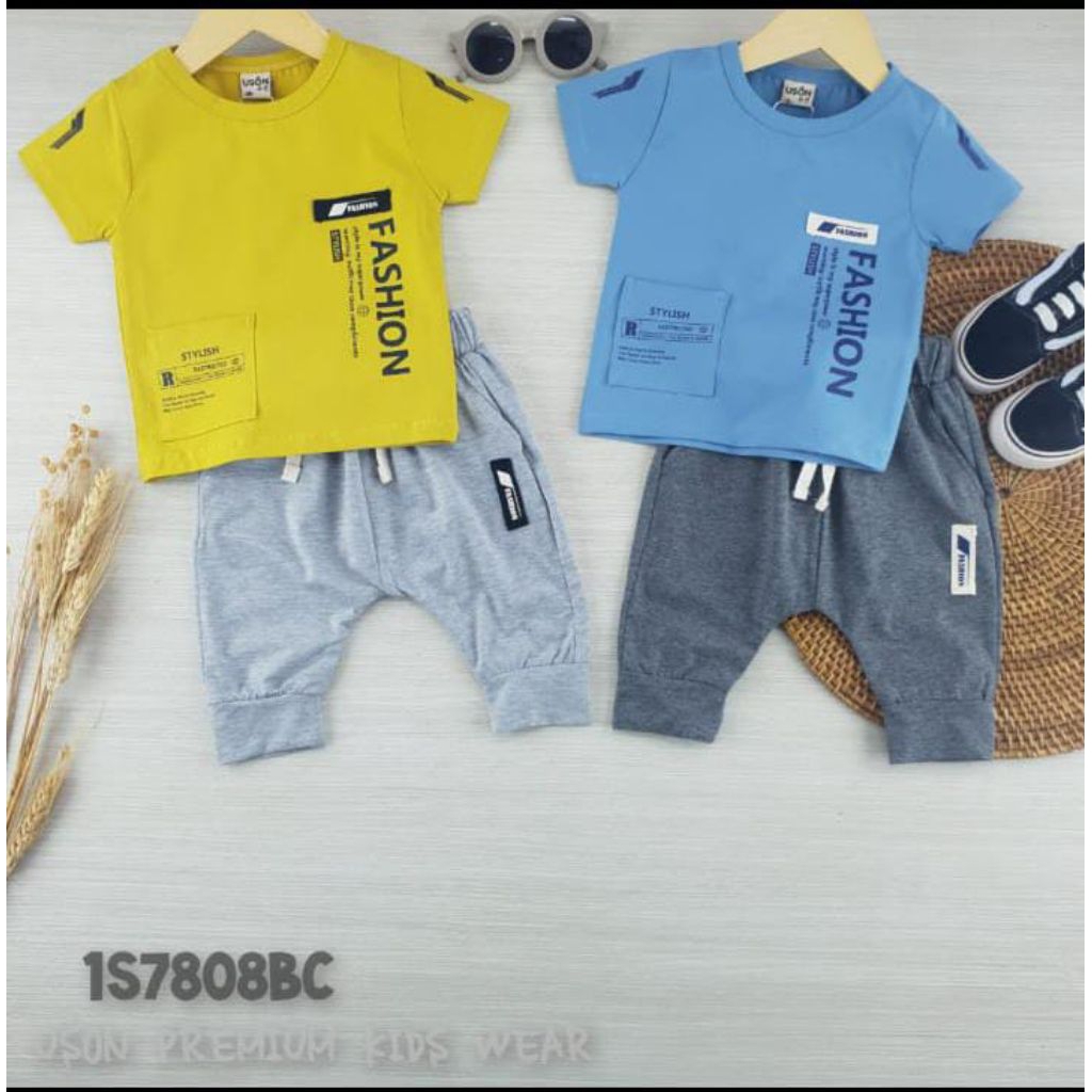 Setelan Anak Uson 7808 size S-130 bahan kaos celana 7/8