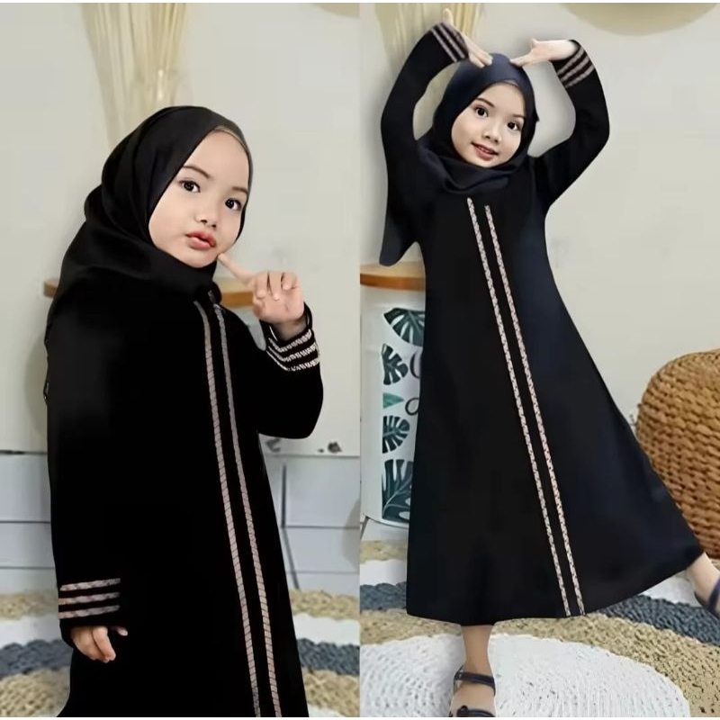 terbaru baju gamis abaya crinkle airflow anak perempuan hitam putih warna polos pakaian cewek arab