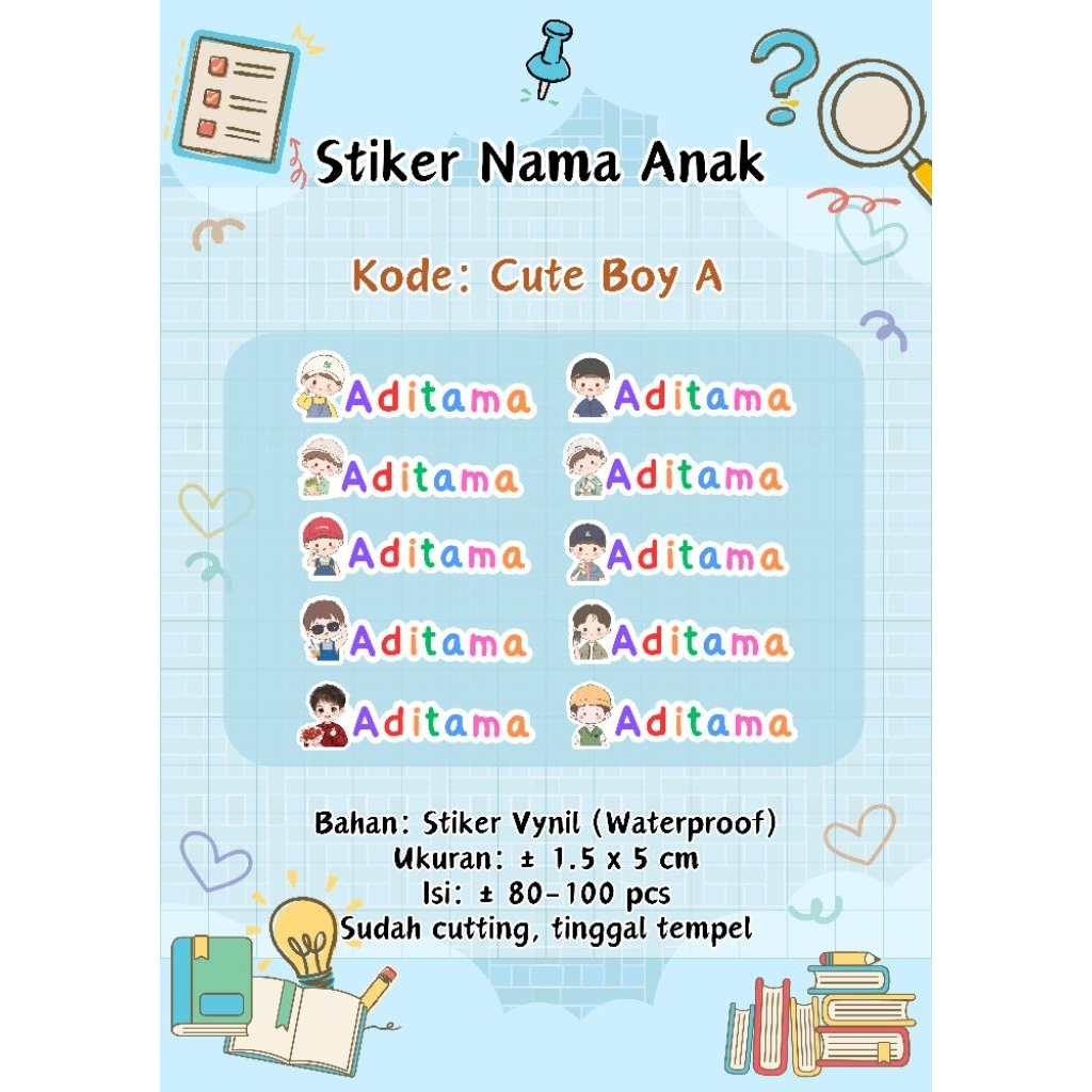 

STIKER NAMA CUSTOM / STIKER NAMA ANAK / STIKER VINYL / STIKER WATERPROOF