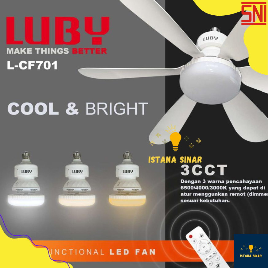 Lampu Kipas Angin Plafon 12w 15 watt LED 2in1 E27 Luby L-CF700 Multifungsi Remote dimmer fan kipas g